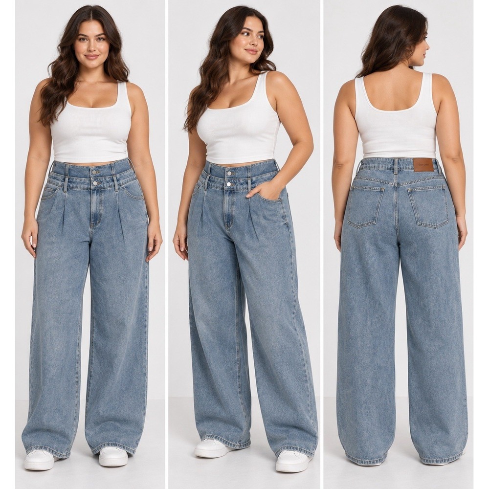 Cider Women's XL Light Wash High Rise Wide Leg Double Waist Jeans NWT 90s Baggy